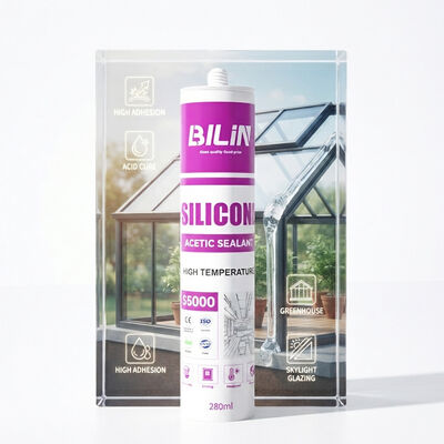 Kualitas Komponen Tunggal Penyembuhan Asam Silicone Sealant Lem Kaca Bening Adhesi Tinggi Untuk Kaca Rumah Kaca &amp; Skylight pabrik